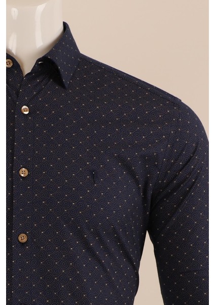 Uzun Kol Slim Fit Desenli Gömlek