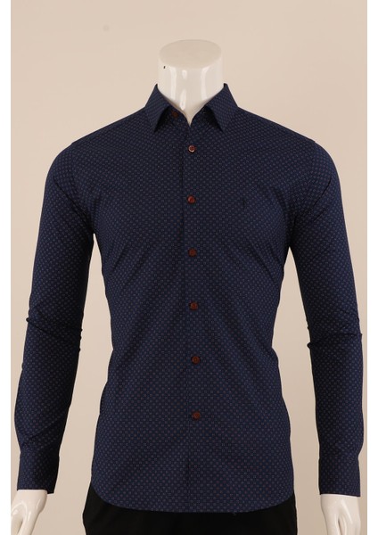 Uzun Kol Slim Fit Desenli Gömlek