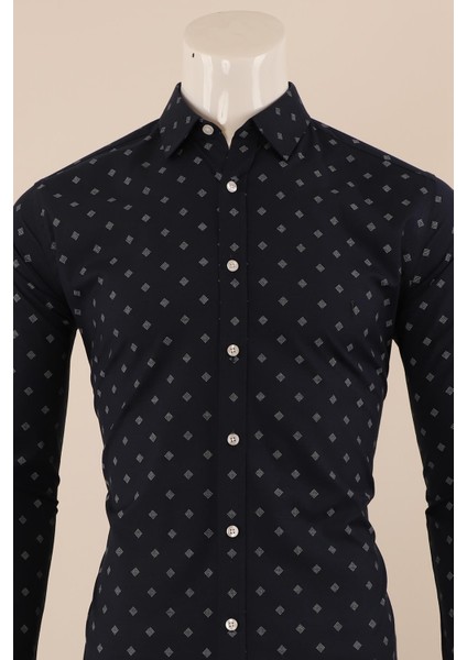 Uzun Kol Slim Fit Desenli Gömlek