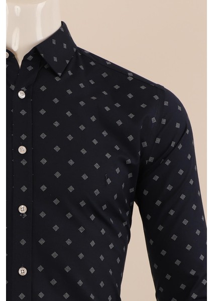 Uzun Kol Slim Fit Desenli Gömlek