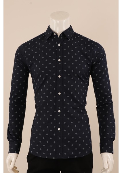 Uzun Kol Slim Fit Desenli Gömlek