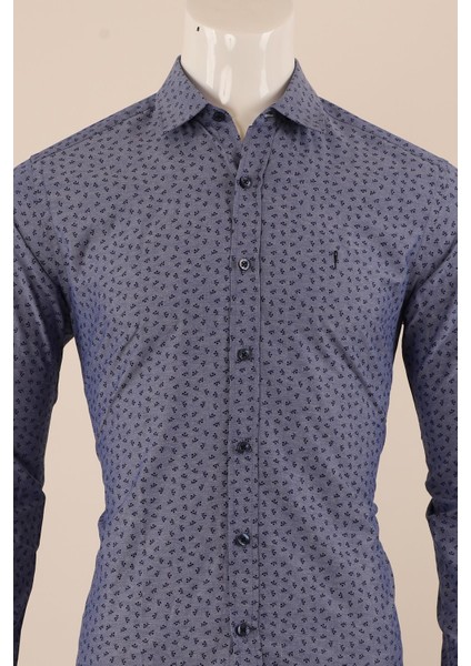 Uzun Kol Slim Fit Desenli Gömlek