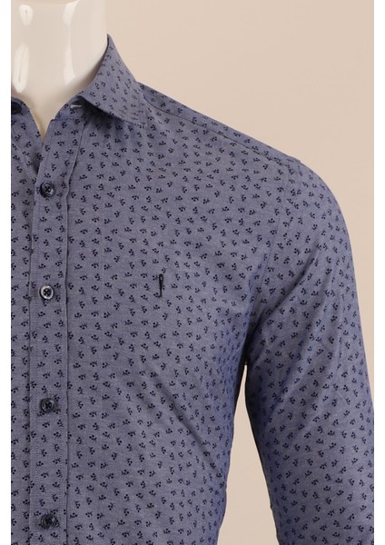 Uzun Kol Slim Fit Desenli Gömlek