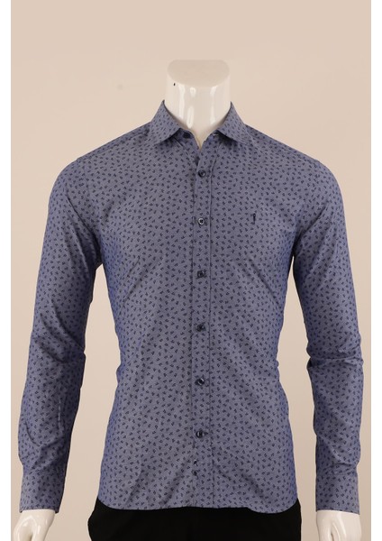 Uzun Kol Slim Fit Desenli Gömlek