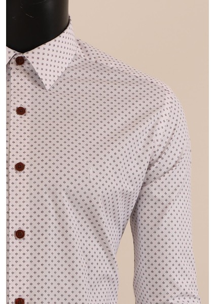 Uzun Kol Slim Fit Desenli Gömlek