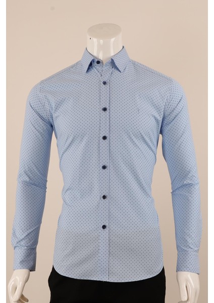 Uzun Kol Slim Fit Desenli Gömlek
