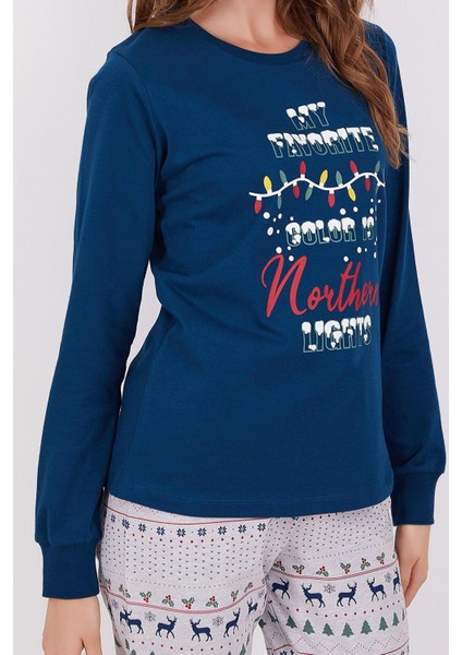 2917 My Favorite Color Is Northern Nights Lacivert Kadın Uzun Kol Pijama Takım fırsatları