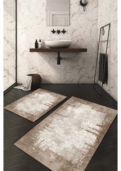 Dijital Baskılı Kaymaz Taban Yıkanabilir 2'li Klozet Takımı Banyo Paspası NDKZ-HT-494