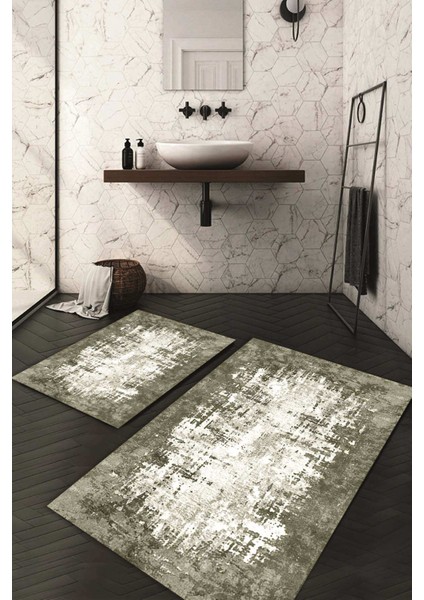 Dijital Baskılı Kaymaz Taban Yıkanabilir 2'li Klozet Takımı Banyo Paspası NDKZ-HT-497