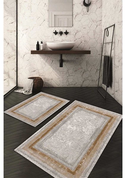Dijital Baskılı Kaymaz Taban Yıkanabilir 2'li Klozet Takımı Banyo Paspası NDKZ-HY-1406