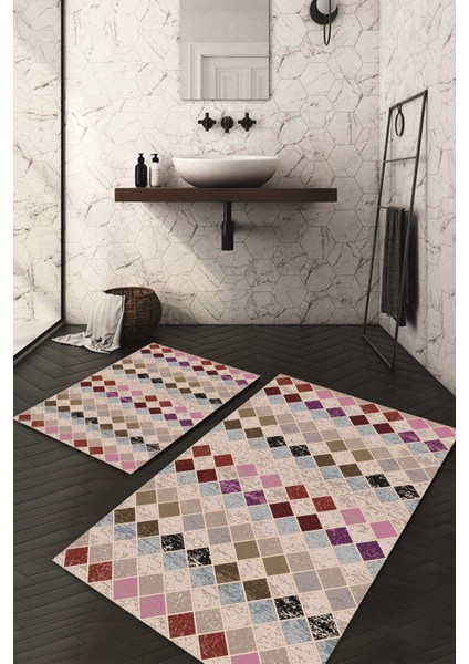 Dijital Baskılı Kaymaz Taban Yıkanabilir 2'li Klozet Takımı Banyo Paspası NDKZ-HY-904