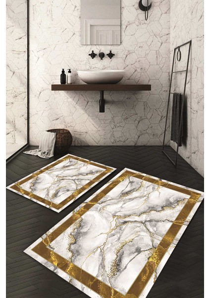 Dijital Baskılı Kaymaz Taban Yıkanabilir 2'li Klozet Takımı Banyo Paspası Ndkz-Sd-2