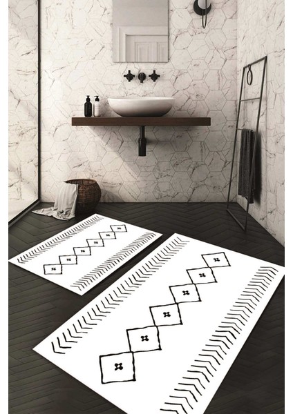 Dijital Baskılı Kaymaz Taban Yıkanabilir 2'li Klozet Takımı Banyo Paspası NDKZ-HT-571