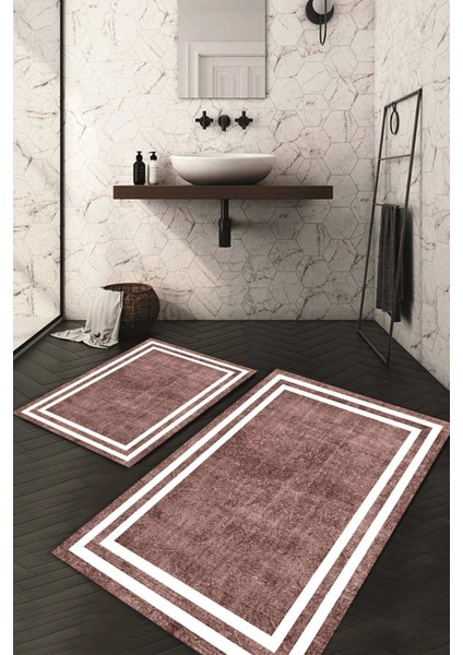Dijital Baskılı Kaymaz Taban Yıkanabilir 2'li Klozet Takımı Banyo Paspası NDKZ-HT-577