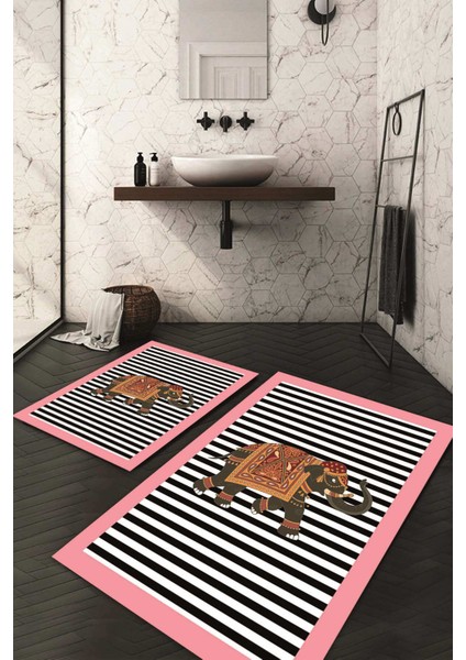 Dijital Baskılı Kaymaz Taban Yıkanabilir 2'li Klozet Takımı Banyo Paspası NDKZ-HT-607