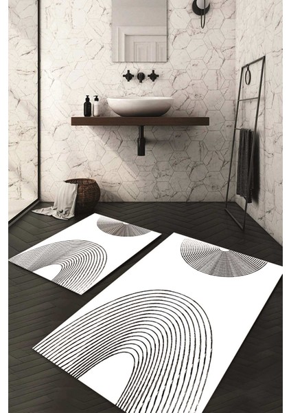 Dijital Baskılı Kaymaz Taban Yıkanabilir 2'li Klozet Takımı Banyo Paspası NDKZ-SD-903