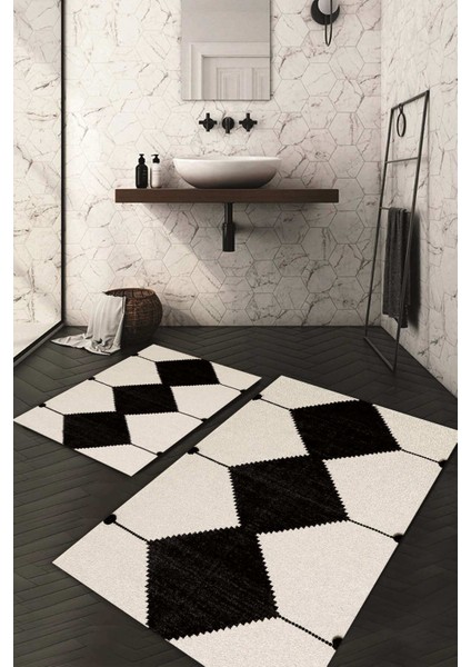 Dijital Baskılı Kaymaz Taban Yıkanabilir 2'li Klozet Takımı Banyo Paspası NDKZ-SD-950