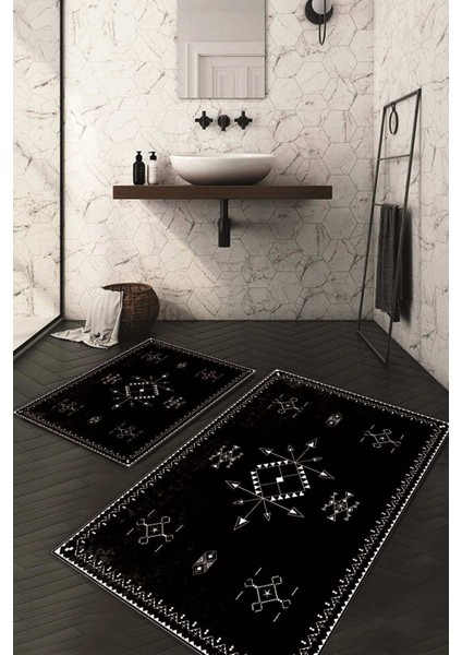 Dijital Baskılı Kaymaz Taban Yıkanabilir 2'li Klozet Takımı Banyo Paspası NDKZ-SD-959
