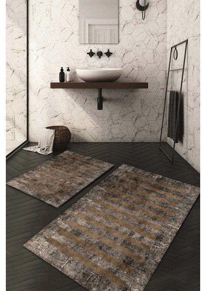 Dijital Baskılı Kaymaz Taban Yıkanabilir 2'li Klozet Takımı Banyo Paspası NDKZ-SD-248