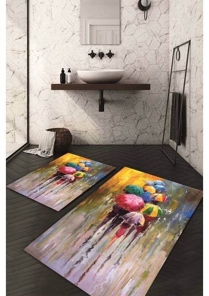 Dijital Baskılı Kaymaz Taban Yıkanabilir 2'li Klozet Takımı Banyo Paspası NDKZ-HP-676