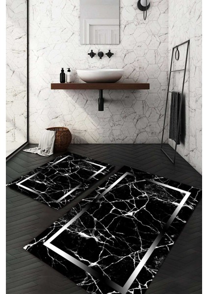 Dijital Baskılı Kaymaz Taban Yıkanabilir 2'li Klozet Takımı Banyo Paspası NDKZ-SD-575