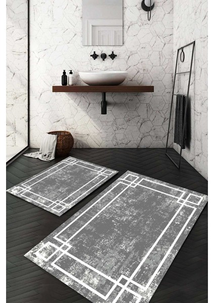 Dijital Baskılı Kaymaz Taban Yıkanabilir 2'li Klozet Takımı Banyo Paspası NDKZ-SD-598