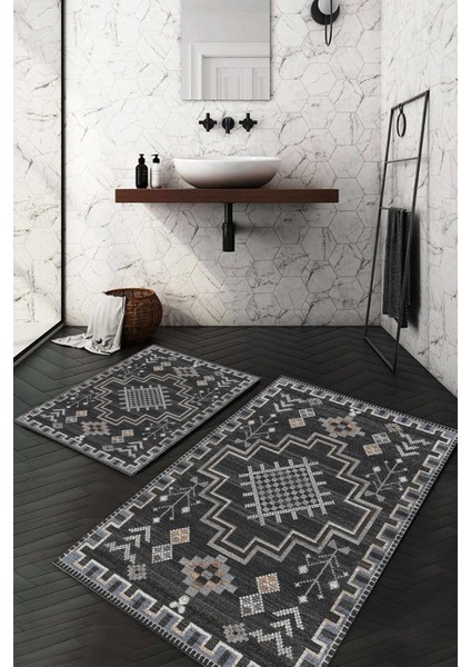 Dijital Baskılı Kaymaz Taban Yıkanabilir 2'li Klozet Takımı Banyo Paspası NDKZ-SD-806