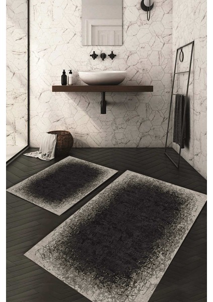 Dijital Baskılı Kaymaz Taban Yıkanabilir 2'li Klozet Takımı Banyo Paspası NDKZ-HT-242