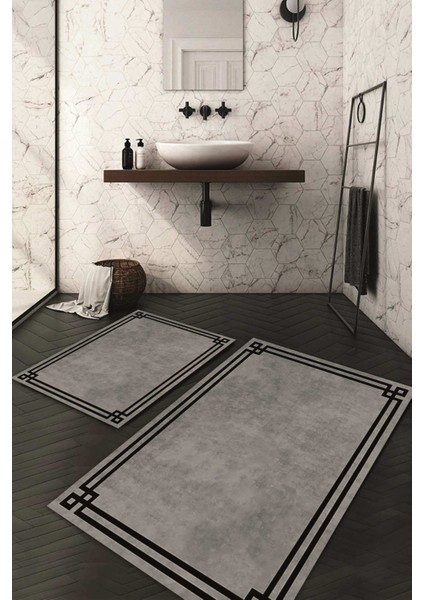 Dijital Baskılı Kaymaz Taban Yıkanabilir 2'li Klozet Takımı Banyo Paspası NDKZ-HT-431