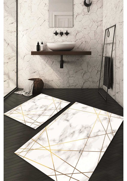 Dijital Baskılı Kaymaz Taban Yıkanabilir 2'li Klozet Takımı Banyo Paspası NDKZ-HS-293