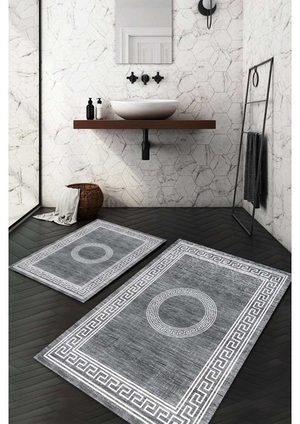 Dijital Baskılı Kaymaz Taban Yıkanabilir 2'li Klozet Takımı Banyo Paspası NDKZ-SD-583