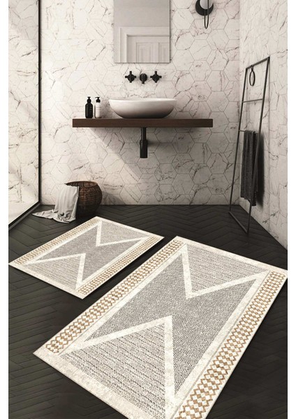 Dijital Baskılı Kaymaz Taban Yıkanabilir 2'li Klozet Takımı Banyo Paspası NDKZ-HT-170