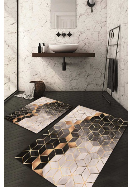 Dijital Baskılı Kaymaz Taban Yıkanabilir 2'li Klozet Takımı Banyo Paspası NDKZ-HT-322