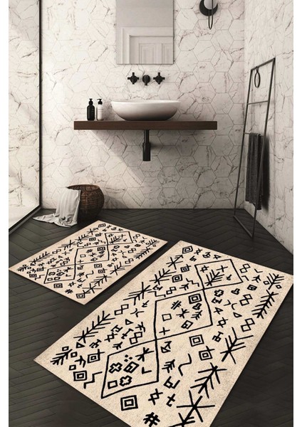 Dijital Baskılı Kaymaz Taban Yıkanabilir 2'li Klozet Takımı Banyo Paspası NDKZ-SD-947