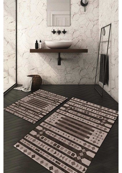 Dijital Baskılı Kaymaz Taban Yıkanabilir 2'li Klozet Takımı Banyo Paspası NDKZ-SD-1116