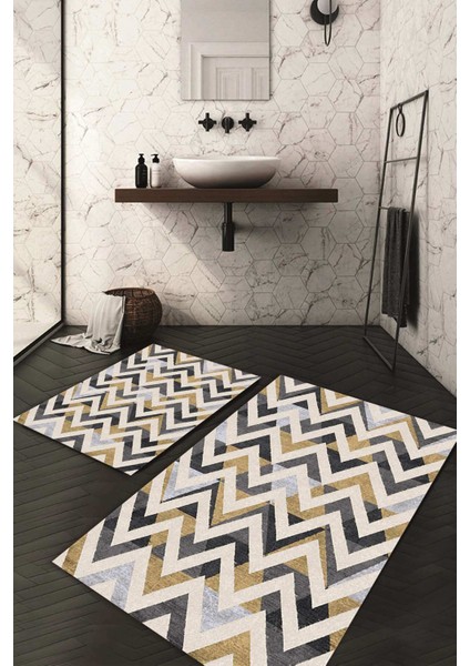 Dijital Baskılı Kaymaz Taban Yıkanabilir 2'li Klozet Takımı Banyo Paspası NDKZ-HT-160