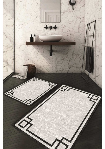 Dijital Baskılı Kaymaz Taban Yıkanabilir 2'li Klozet Takımı Banyo Paspası NDKZ-HT-363