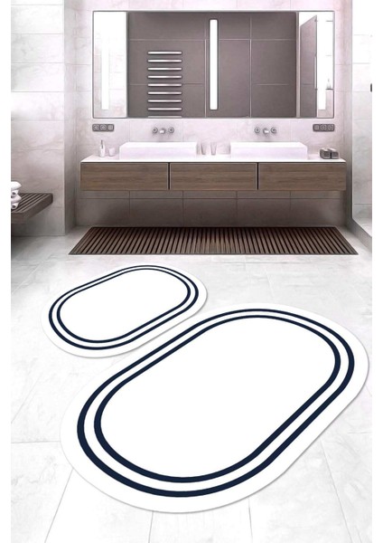 Dijital Baskılı Kaymaz Taban Yıkanabilir Oval 2'li Klozet Takımı Banyo Paspası NOKZ-HT-436