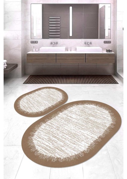Dijital Baskılı Kaymaz Taban Yıkanabilir Oval 2'li Klozet Takımı Banyo Paspası NOKZ-HT-510