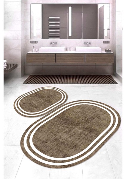 Dijital Baskılı Kaymaz Taban Yıkanabilir Oval 2'li Klozet Takımı Banyo Paspası NOKZ-HT-576