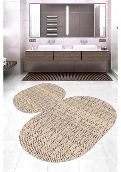 Dijital Baskılı Kaymaz Taban Yıkanabilir Oval 2'li Klozet Takımı Banyo Paspası NOKZ-HT-728