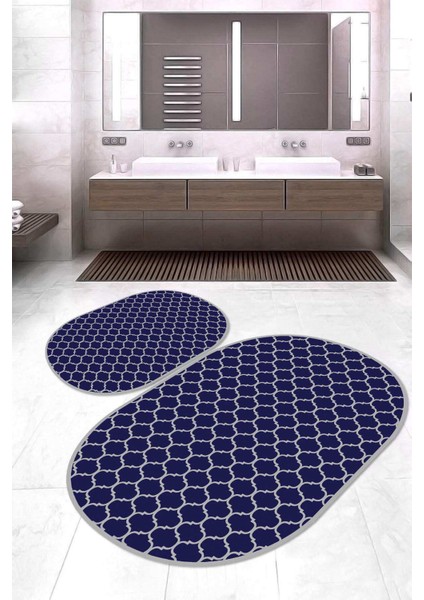 Dijital Baskılı Kaymaz Taban Yıkanabilir Oval 2'li Klozet Takımı Banyo Paspası NOKZ-HT-555