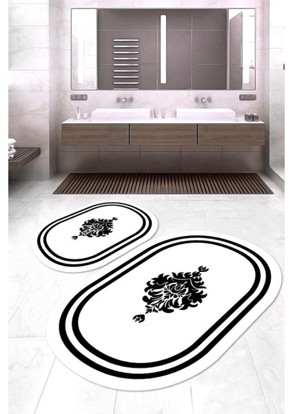 Dijital Baskılı Kaymaz Taban Yıkanabilir Oval 2'li Klozet Takımı Banyo Paspası NOKZ-HT-815