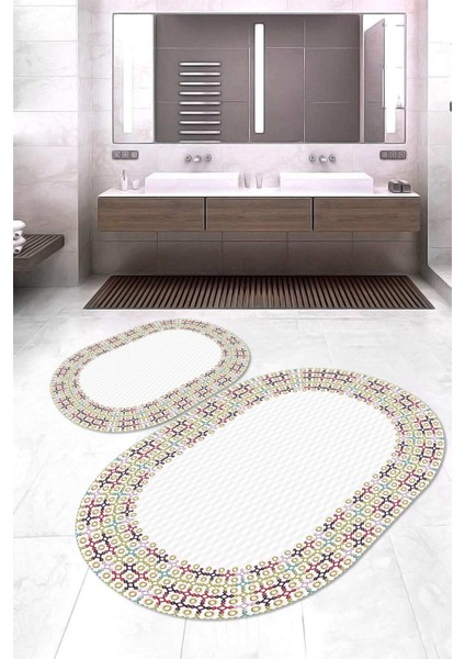 Dijital Baskılı Kaymaz Taban Yıkanabilir Oval 2'li Klozet Takımı Banyo Paspası NOKZ-HY-1056
