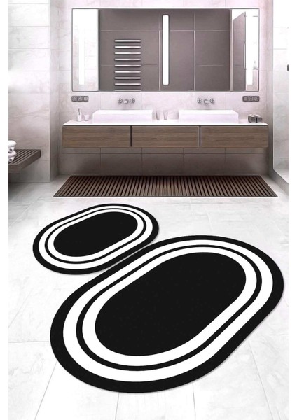 Dijital Baskılı Kaymaz Taban Yıkanabilir Oval 2'li Klozet Takımı Banyo Paspası NOKZ-HS-530
