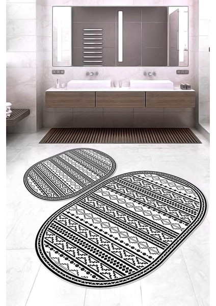 Dijital Baskılı Kaymaz Taban Yıkanabilir Oval 2'li Klozet Takımı Banyo Paspası NOKZ-HS-549