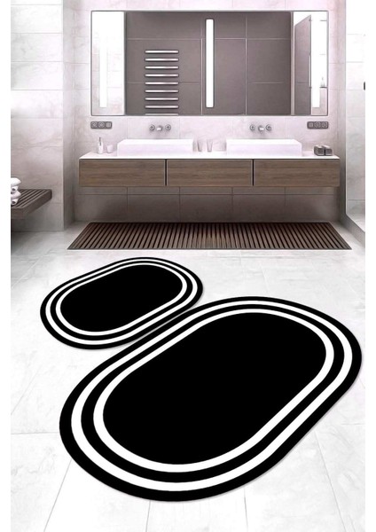 Dijital Baskılı Kaymaz Taban Yıkanabilir Oval 2'li Klozet Takımı Banyo Paspası NOKZ-HT-531