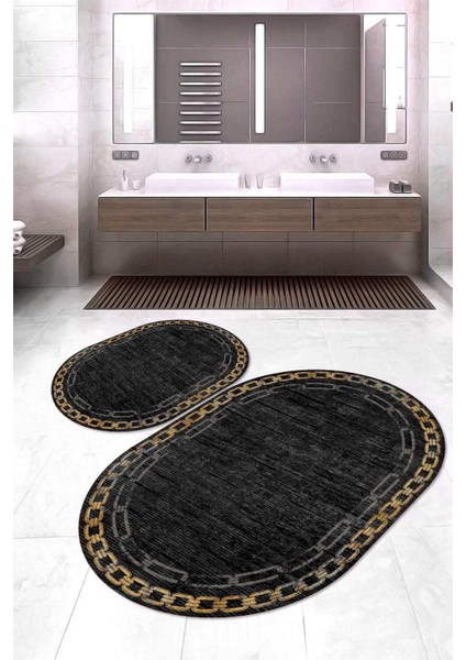 Dijital Baskılı Kaymaz Taban Yıkanabilir Oval 2'li Klozet Takımı Banyo Paspası NOKZ-HT-901