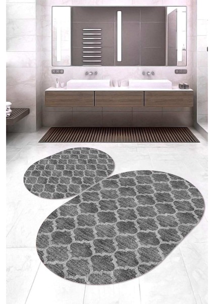 Dijital Baskılı Kaymaz Taban Yıkanabilir Oval 2'li Klozet Takımı Banyo Paspası NOKZ-HY-1237