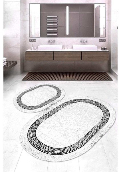 Dijital Baskılı Kaymaz Taban Yıkanabilir Oval 2'li Klozet Takımı Banyo Paspası NOKZ-SD-1078